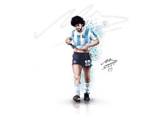 Diego Maradona Autographed Sketch In Argentina Colors